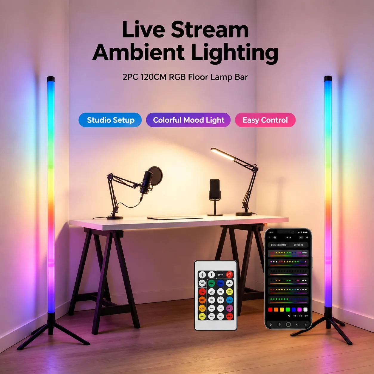2PCS 120CM RGB Floor Lamp, Sou - Esports & Gaming Optics Gmbh review and price